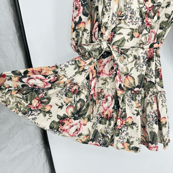 VICI Womens Floral Mini Dress Size S Puff Sleeves Bridal Shower Party Linen Boho - Picture 13 of 15